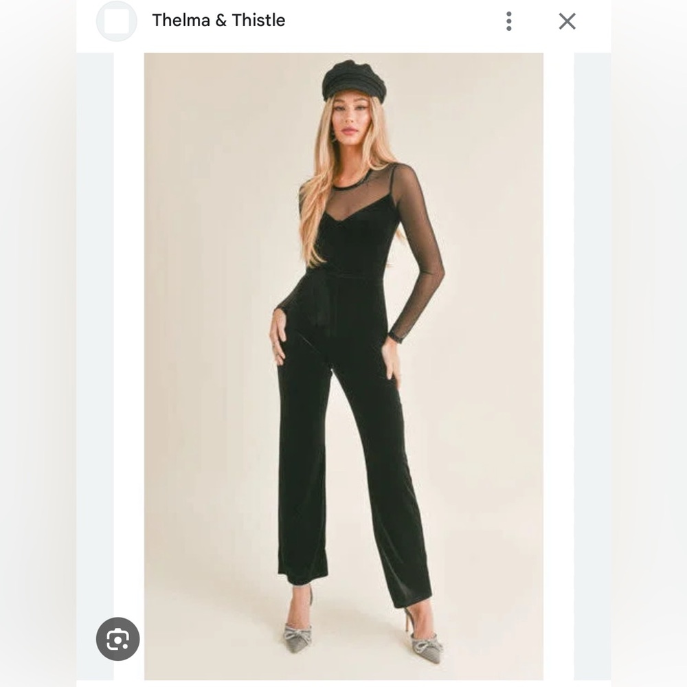 Sage Black Jumpsuit with Sheer Sleeves